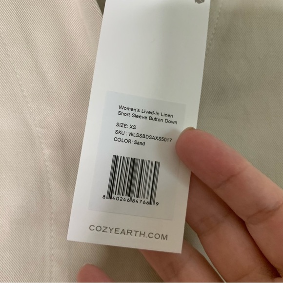 Cozy Earth Womens tan lived in linen short sleeve button shirt XS NWT - Picture 8 of 11